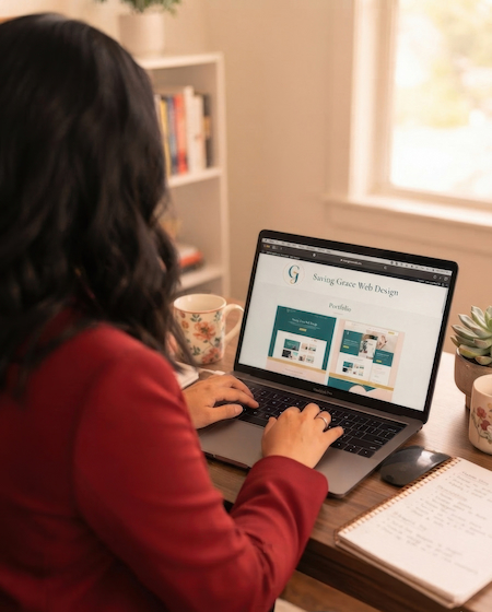 Freelance web designer at work